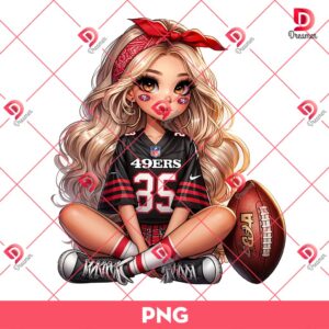Cute Girl San Francisco 49ers PNG, Cute Cartoon Girl NFL Football 49ers PNG