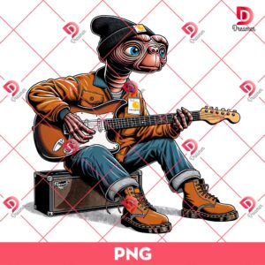 ET Alien Playing Fender Guitar PNG, ET Alien Wearing Carhartt Outfit PNG