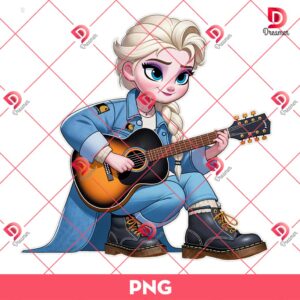 Elsa Princess Wearing Carhartt Fashion PNG, Elsa Frozen Playing Guitar PNG