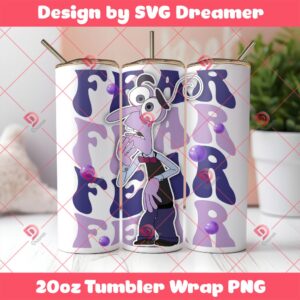 Fear Inside Out Tumbler Wrap 20oz PNG, Inside Out 2 Movie Tumbler Wrap PNG