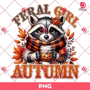 Feral Girl Autumn PNG, Raccoon Fall PNG, Fall Vibes PNG