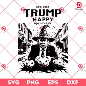 Funny Trump Halloween PNG SVG, Retro Trump Happy Halloween 2024 SVG PNG