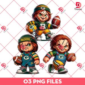 Green Bay Packers NFL Chucky Player PNG, Horror Character Football PNG