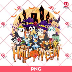 Happy Halloween Bluey Family PNG, Bluey Friends Halloween PNG