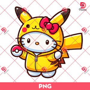 Hello Kitty Wearing Pikachu Hoodie Outfit PNG, Pokemon Pikachu X Hello Kitty PNG