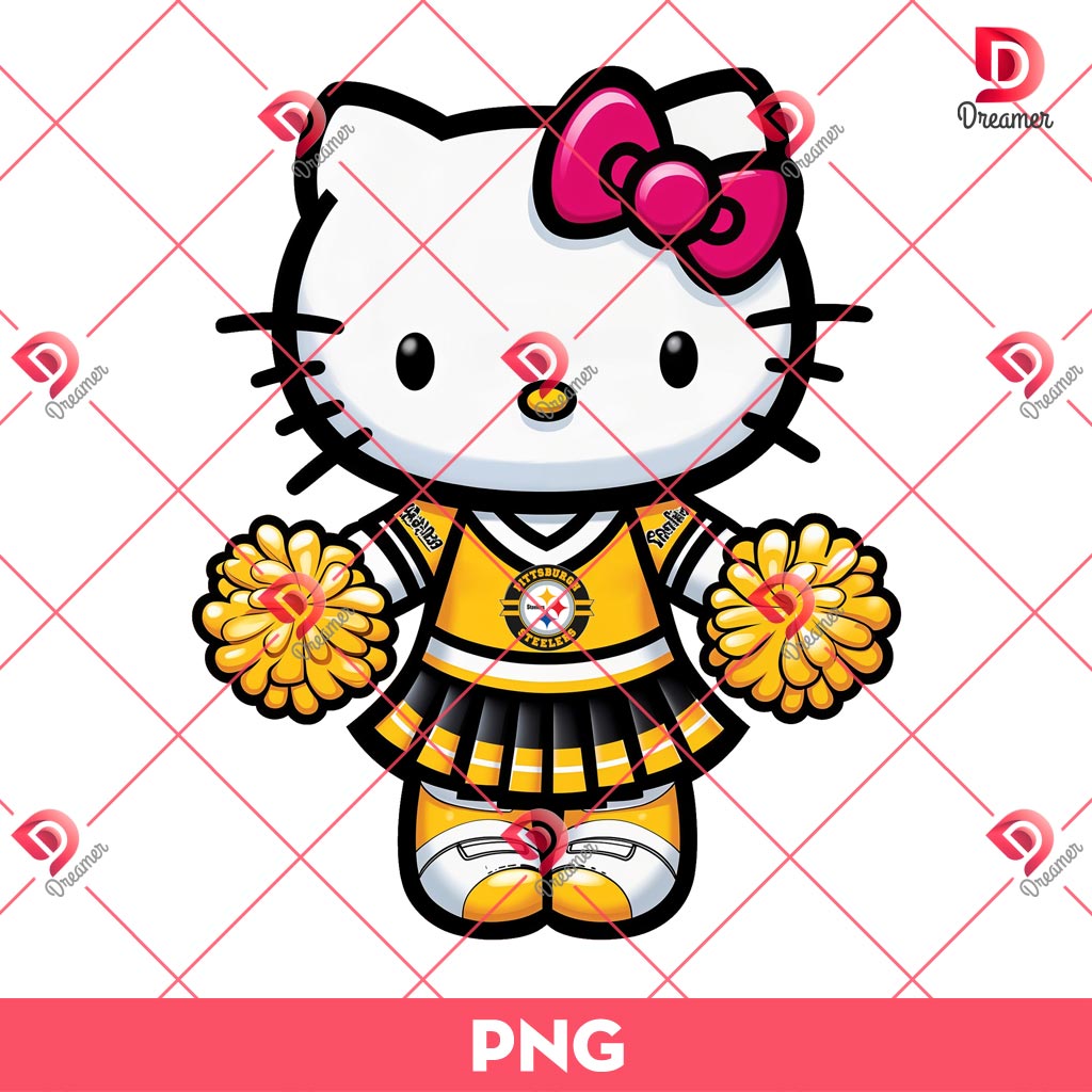Bundle Pittsburgh Steelers NFL PNG, Football Steelers Cartoon Characters Bundle PNG 37 Hello Kitty Pittburgh Steelers PNG, Hello Kitty Cheerleading For The Steelers PNG