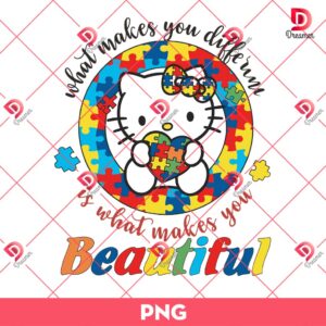 Hello Kitty Autism PNG, Hello Kitty What Makes You Different Is What Makes You Beautiful PNG, Autism Puzzle Kitty PNG