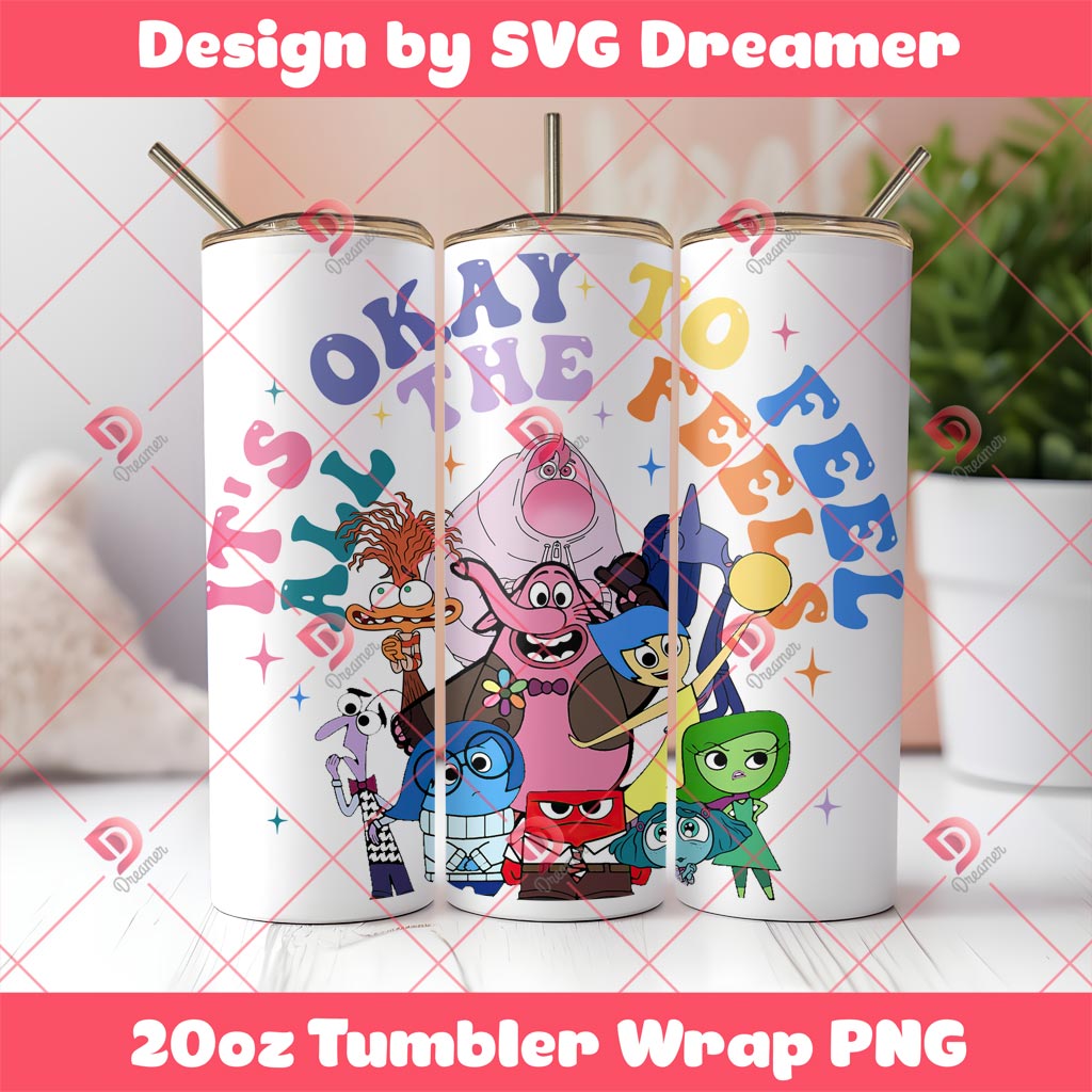 Its OK To Feel All The Feels PNG Tumbler Skin, Inside Out 2 Characters Tumbler Wrap 20oz 1 Its OK To Feel All The Feels PNG Tumbler Skin, Inside Out 2 Characters Tumbler Wrap 20oz