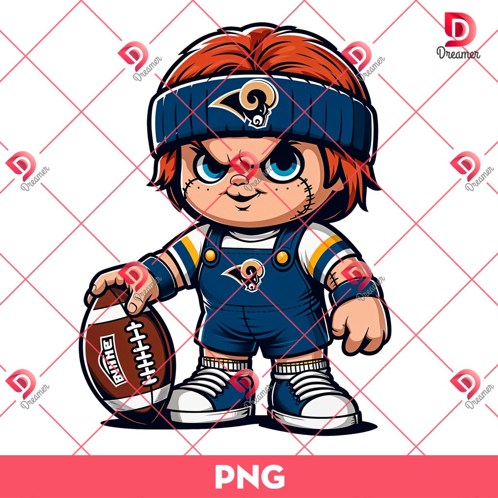 Bundle Los Angeles Rams NFL PNG, Football Rams Cartoon Characters Bundle PNG 11 Los Angeles Rams NFL Chucky Player PNG, Horror Character Football PNG