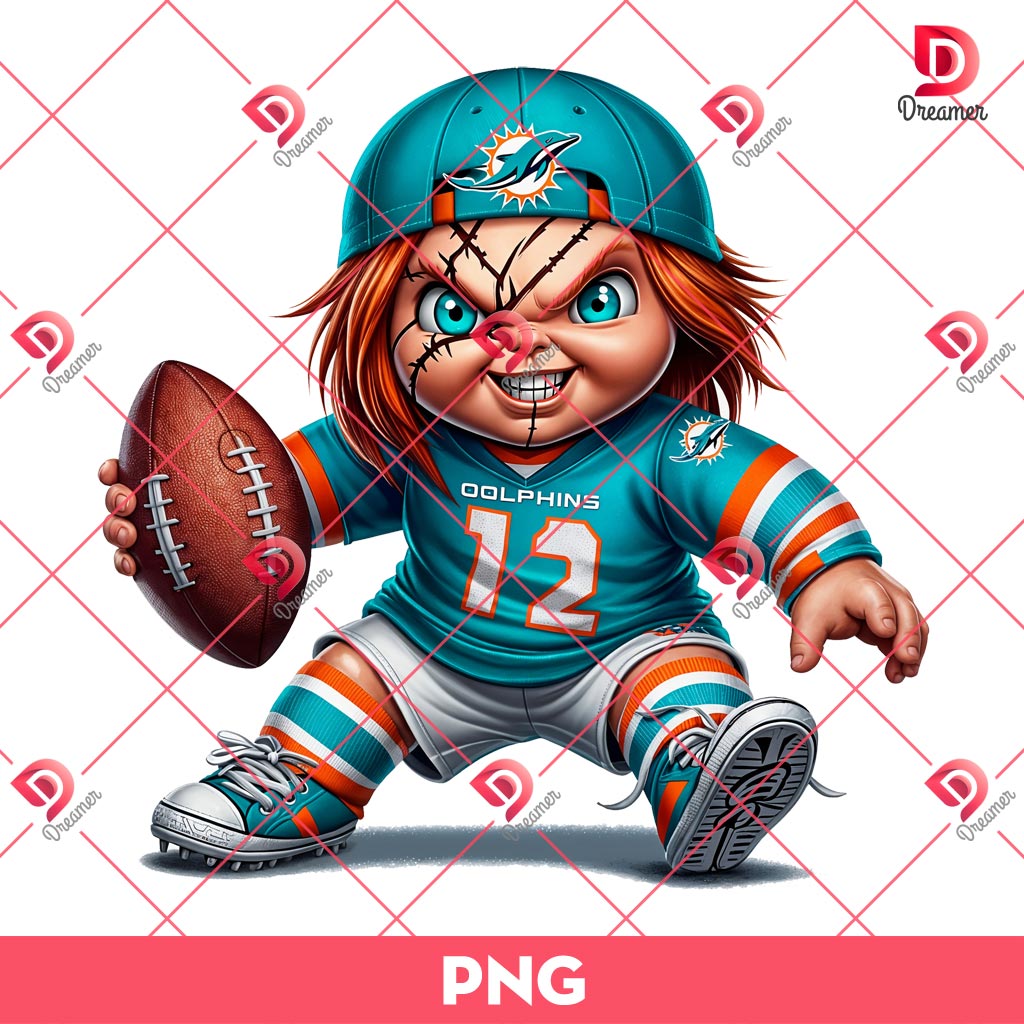 Bundle Miami Dolphins PNG Design, NFL DolphinsFootball PNG Bundle, Bundle NFL Team 23 Miami Dolphins NFL Chucky Player PNG, Horror Character Football PNG