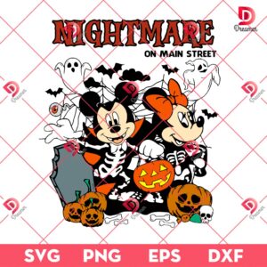 Mickey Minnie Skeleton Halloween SVG PNG, Disney Nightmare On Main Street SVG PNG