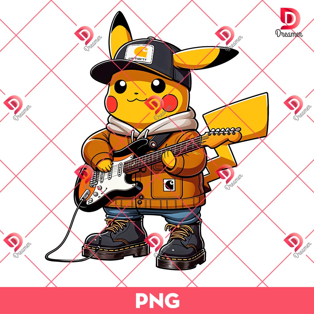 Pikachu Playing Guitar PNG, Pikachu Wearing Carhartt Outfits PNG 1 Pikachu Playing Guitar PNG, Pikachu Wearing Carhartt Outfits PNG
