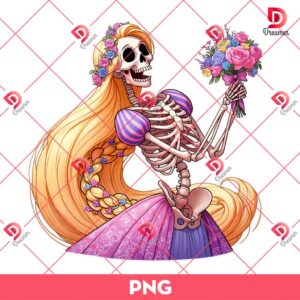 Rapunzel Princess Skeleton PNG, Funny Disney Princess Halloween PNG