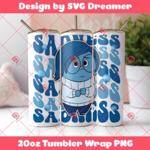 Sadness Inside Out Tumbler Wrap 20oz PNG, Inside Out 2 Movie Tumbler Wrap PNG