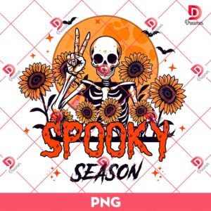 Skeleton Spooky Season PNG, Halloween Skeleton PNG, Skeleton And Sunflowers PNG