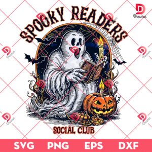Spooky Readers Social Club PNG, Ghost Readers Book PNG, Ghost Pumpkin Halloween PNG