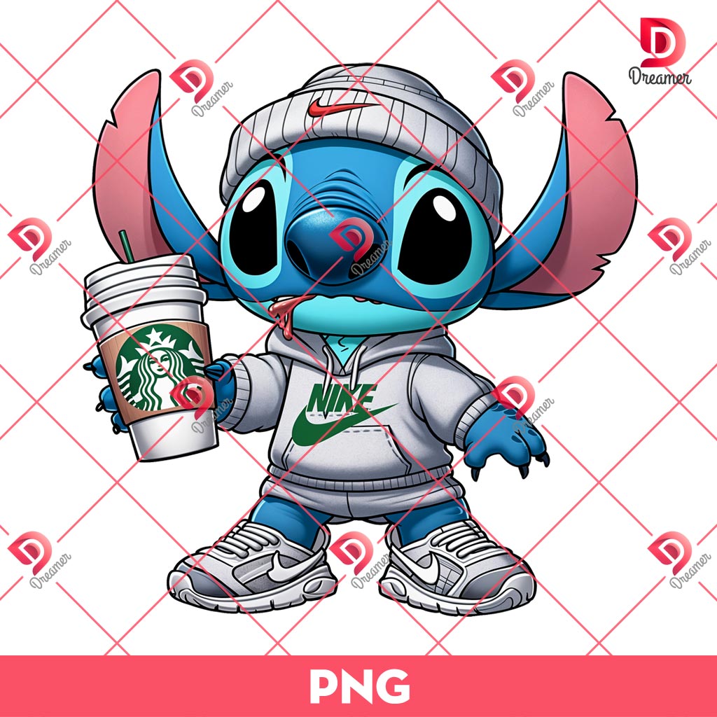 Stitch Drinks Coffee PNG, Stitch Wearing Nike Brand Outfits PNG 1 Stitch Drinks Coffee PNG, Stitch Wearing Nike Brand Outfits PNG