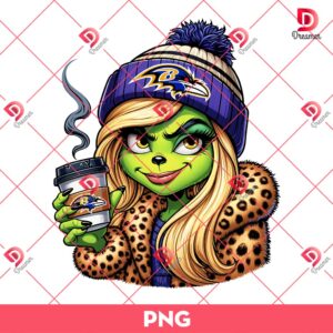 Baltimore Ravens Boujee Grinch Girl PNG, Grinch Girl NFL Football PNG, Grinchmas PNG