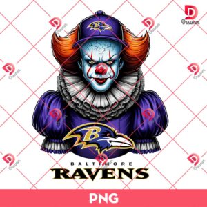 Pennywise Baltimore Ravens PNG Design, Horror Killer NFL Football PNG, Horror Character Halloween Sport PNG