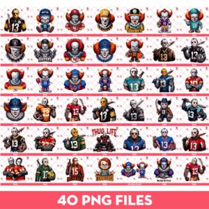 Bundle Horror Killers NFL Sport PNG, Jason Voorhees And Pennywise Football Player PNG Bundle
