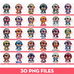 Bundle Mickey And Minnie Football NFL Teams PNG, Disney Mickey Minnie Football Sport Bundle PNG