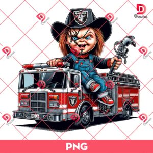 Chucky Las Vegas Raiders On A Fire Truck PNG, Horror Chucky Raiders Football PNG