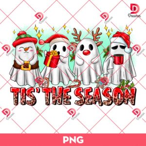 Cute Ghost Tis The Season PNG, Ghost Halloween PNG, Ghost Merry Christmas PNG