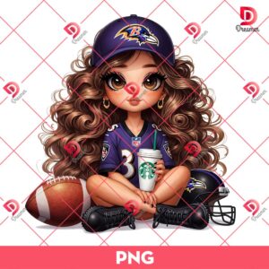 Cute Little Girl Baltimore Ravens PNG, Cute Cartoon Girl NFL Football PNG