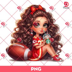 Cute Little Girl Kansas City Chiefs PNG, Cute Cartoon Girl NFL Football PNG