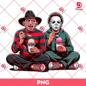 Freddy Krueger And Michael Myers Eating Ice Cream PNG, Horror Killers Halloween PNG