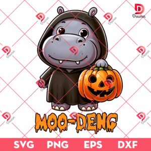 Funny Halloween Moo Deng Baby Hippo PNG, Moo Deng Halloween PNG