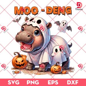 Funny Moo Deng Halloween PNG, Baby Hippo PNG, Lover Moo Deng Hippo PNG