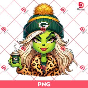 Green Bay Packers Boujee Grinch Girl PNG, Grinch Girl NFL Football PNG, Grinchmas PNG