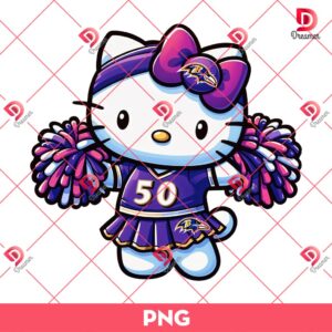 Hello Kitty Baltimore Ravens Football PNG, Hello Kitty Wearing Baltimore Ravens Cheerleading Outfit PNG