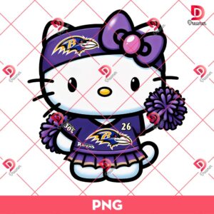 Hello Kitty Baltimore Ravens Football PNG, Hello Kitty Wearing Baltimore Ravens Cheerleading Outfit PNG