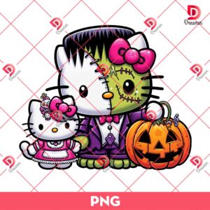 Hello Kitty Frankenstein Halloween PNG, Cute Kitty Halloween PNG
