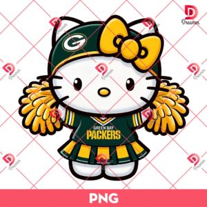 Bundle Green Bay Packers PNG Design, NFL Packers Football PNG Bundle, Bundle NFL Cartoon Football 81 Hello Kitty Green Bay Packers Football PNG, Hello Kitty Wearing GB Packers Cheerleading Outfit PNG