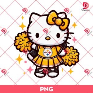 Hello Kitty Pittsburgh Steelers Football PNG, Hello Kitty Wearing Pittsburgh Steelers Cheerleading Outfit PNG