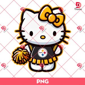 Hello Kitty Pittsburgh Steelers Football PNG, Hello Kitty Wearing Pittsburgh Steelers Cheerleading Outfit PNG