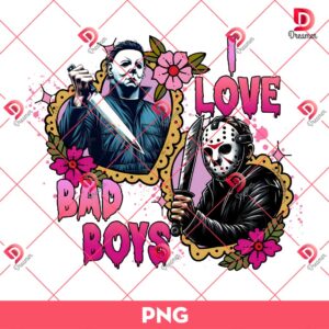 Horror Killers I Love Bad Boys PNG, Jason Voorhees And Michael Myers PNG, Horror Couple Halloween PNG