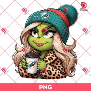 Miami Dolphins Boujee Grinch Girl PNG, Grinch Girl NFL Football PNG, Grinchmas PNG