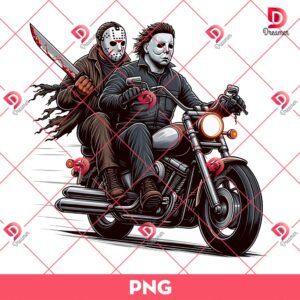 Michael Myers And Jason Voorhees Ride A Motorbike PNG, Horror Killers Halloween PNG, Horror Friends PNG