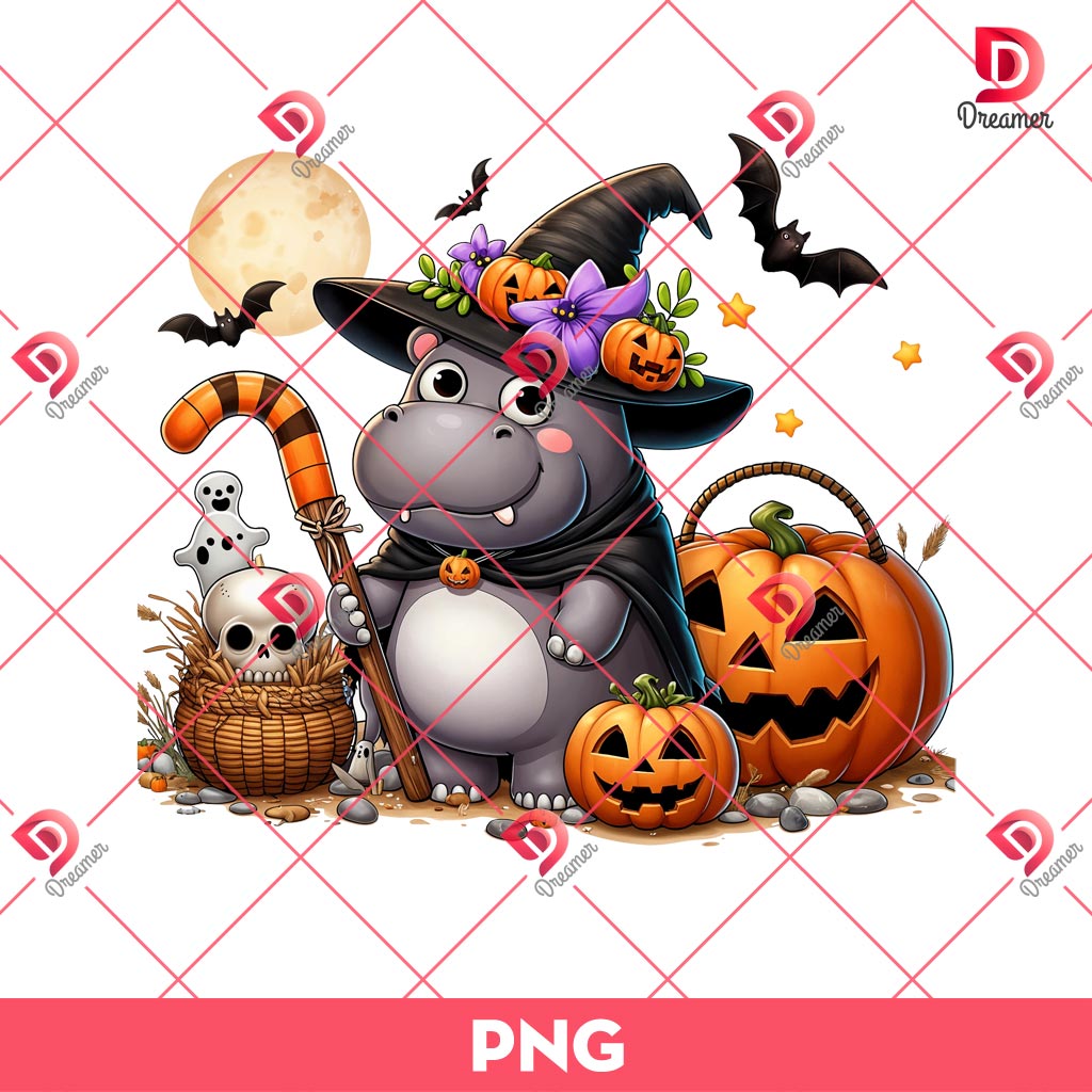 Moo Deng Hippo Halloween PNG, Moo Deng Witch Halloween PNG 2 Moo Deng Hippo Halloween PNG, Moo Deng Witch Halloween PNG