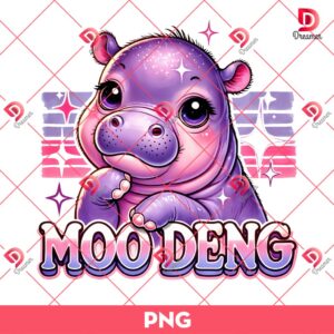 Moo Deng Hippo Watercolor Cartoon PNG, Pygmy Hippo PNG, Moo Deng Baby Hippopotamus PNG