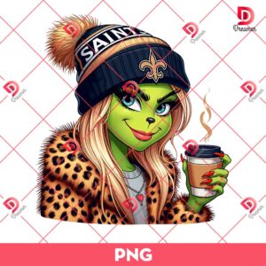 New Orleans Saints Boujee Grinch Girl PNG, Grinch Girl NFL Football PNG, Grinchmas PNG