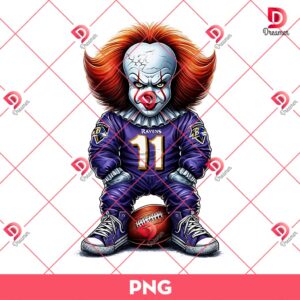 Pennywise Baltimore Ravens PNG, Horror Killer NFL Football PNG, Horror Character Halloween Sport PNG