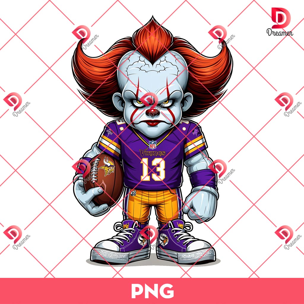 Bundle Minnesota Vikings NFL PNG, Football Vikings Cartoon Characters Bundle PNG 19 Pennywise Minnesota Vikings PNG, Horror Killer Football Halloween PNG