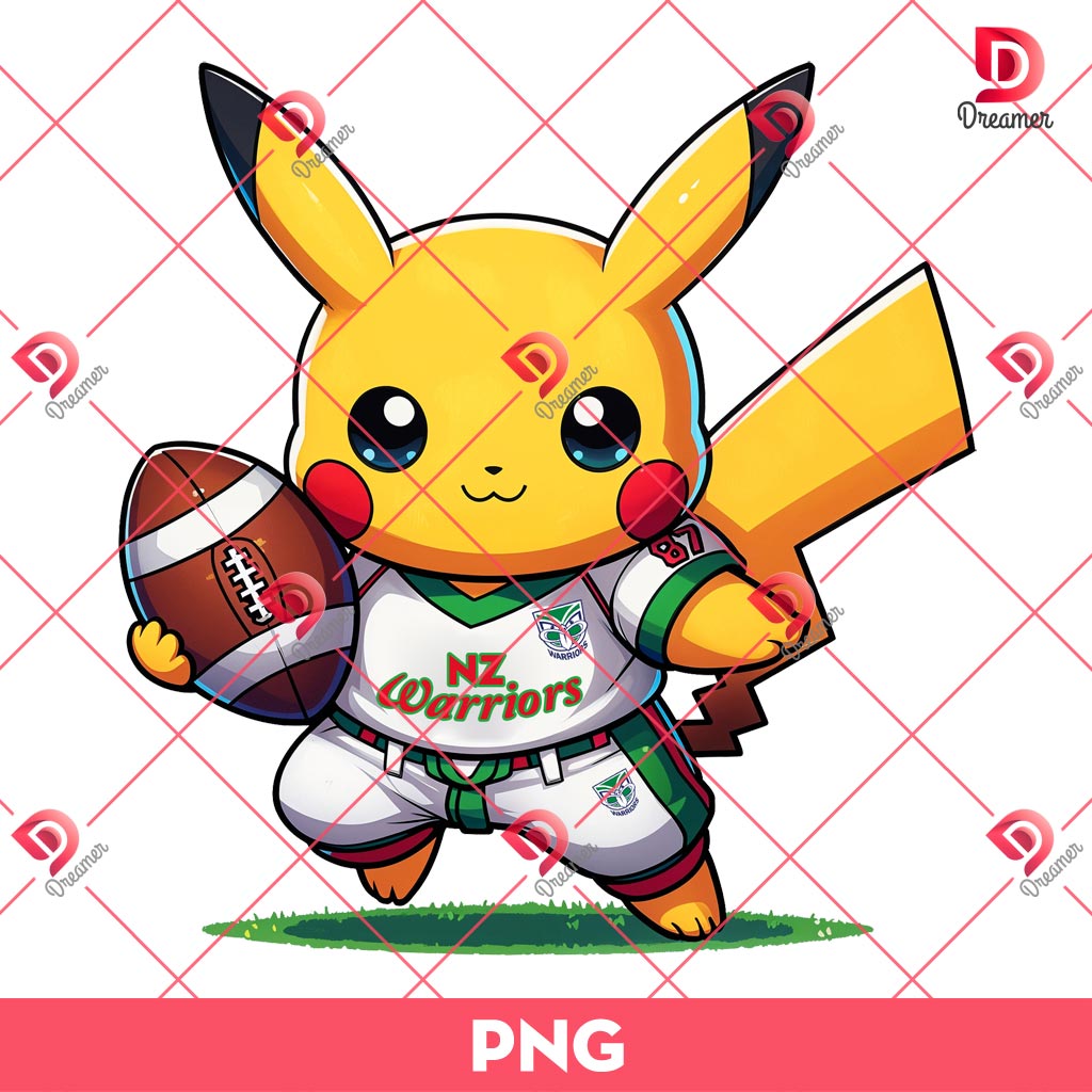 Pikachu NZ Warriors Football Team PNG, New Zealand Warriors Football Pokemon PNG 1 Pikachu NZ Warriors Football Team PNG, New Zealand Warriors Football Pokemon PNG