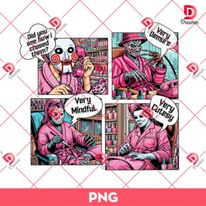 Pink Halloween Horror Killers PNG, Scary Movie Halloween Characters PNG