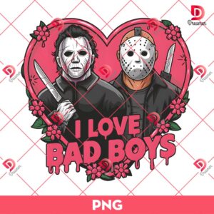 Pink Horror Friends PNG, I Love Bad Boy Scary Movie Halloween PNG, Horror Characters PNG